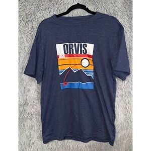 ORVIS Classic Collection T Shirt Mens Medium Blue Graphic Print Short Sleeve